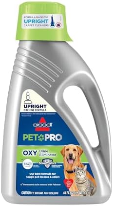 Bissell PET PRO OXY Urine Eliminator with Febreze Carpet Deep Clean Solution, with StainProtect Technology, for use in leading upright carpet cleaners, 48oz, Our best formula for pet messes & odors