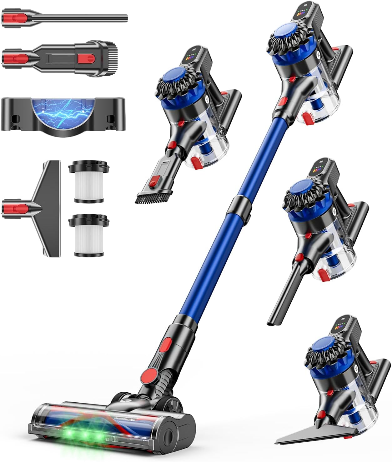 KARDV Cordless Vacuum Cleaner, 500W/40Kpa, 60Mins Stick Vacuum | Bright headlights; wall mount; removable battery; upholstery tool; self-standing for easy storage
